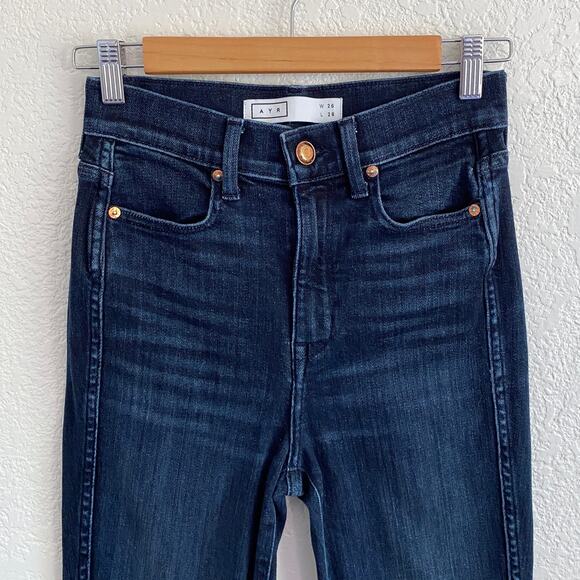 AYR The Riser High Rise Skinny Jeans Dark Wash Raw Hem Women’s W26 L28 LA Made - Picture 4 of 14